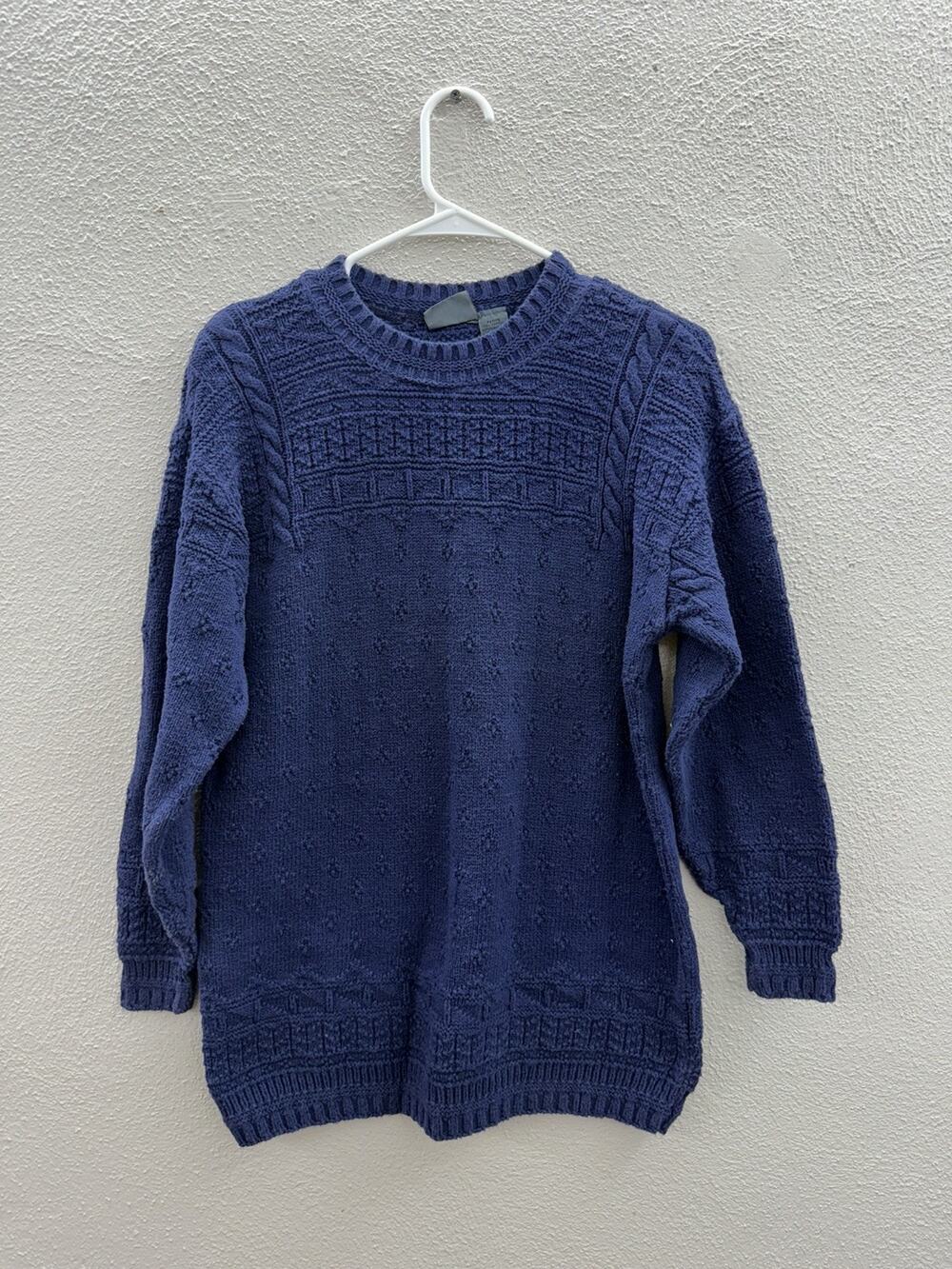Liz Wear Petites Womens Sweater Size Petite Blue Knit Cotton Long Sleeve